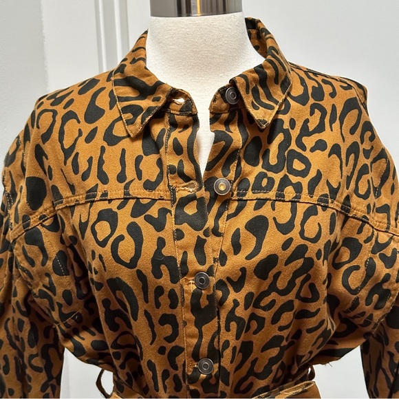 TARGET x Kahlana Barfield Brown Leopard Print LS Utility Denim A-Line Dress - Picture 6 of 15